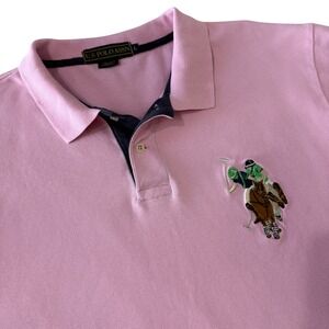 US Polo Assn Mens Pink Short Sleeve Polo Shirt‎ Size L Big Pony Logo 3 Graphic